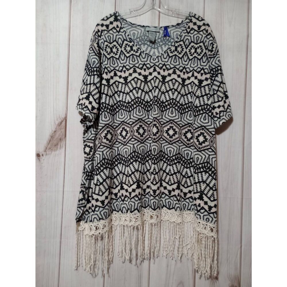 Catherines Shirt Ladies 3x Petite‎ Black Tan Fringe